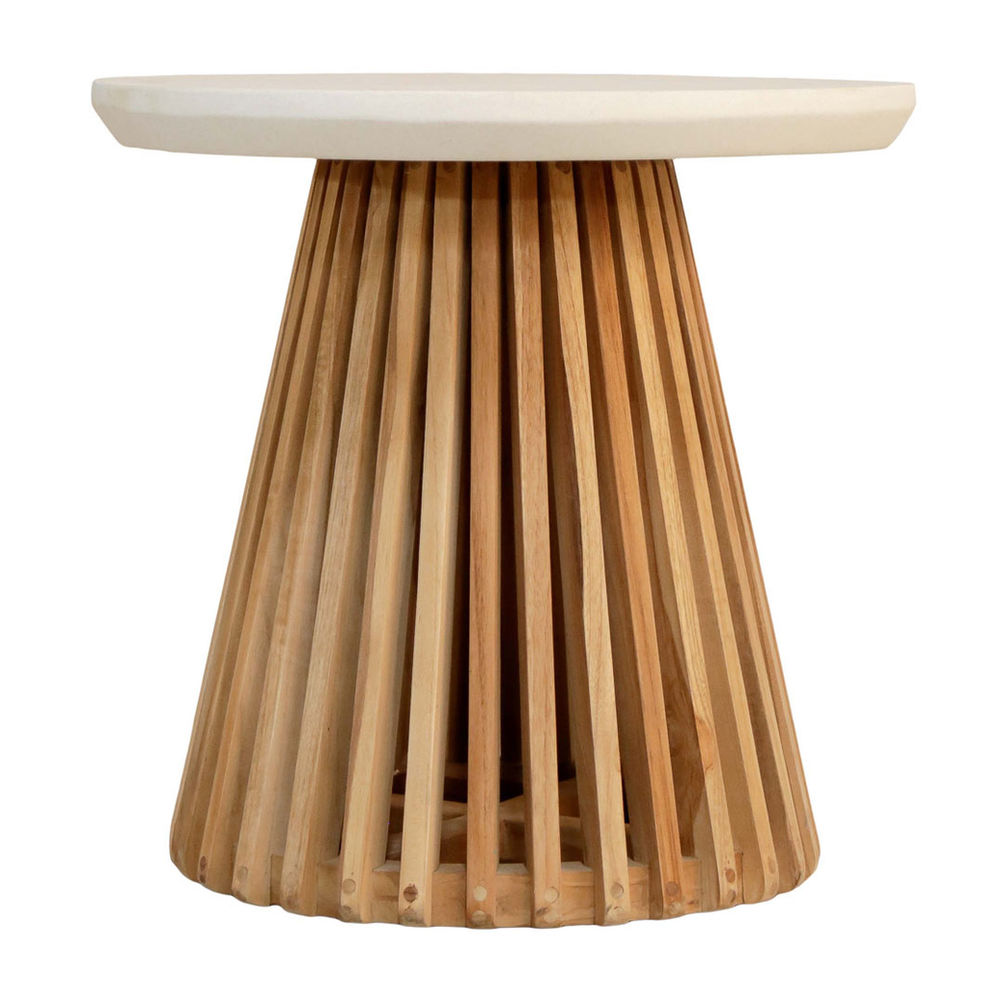 Azure 20" Cement Top Round White Outdoor Side Table -- White, Brown