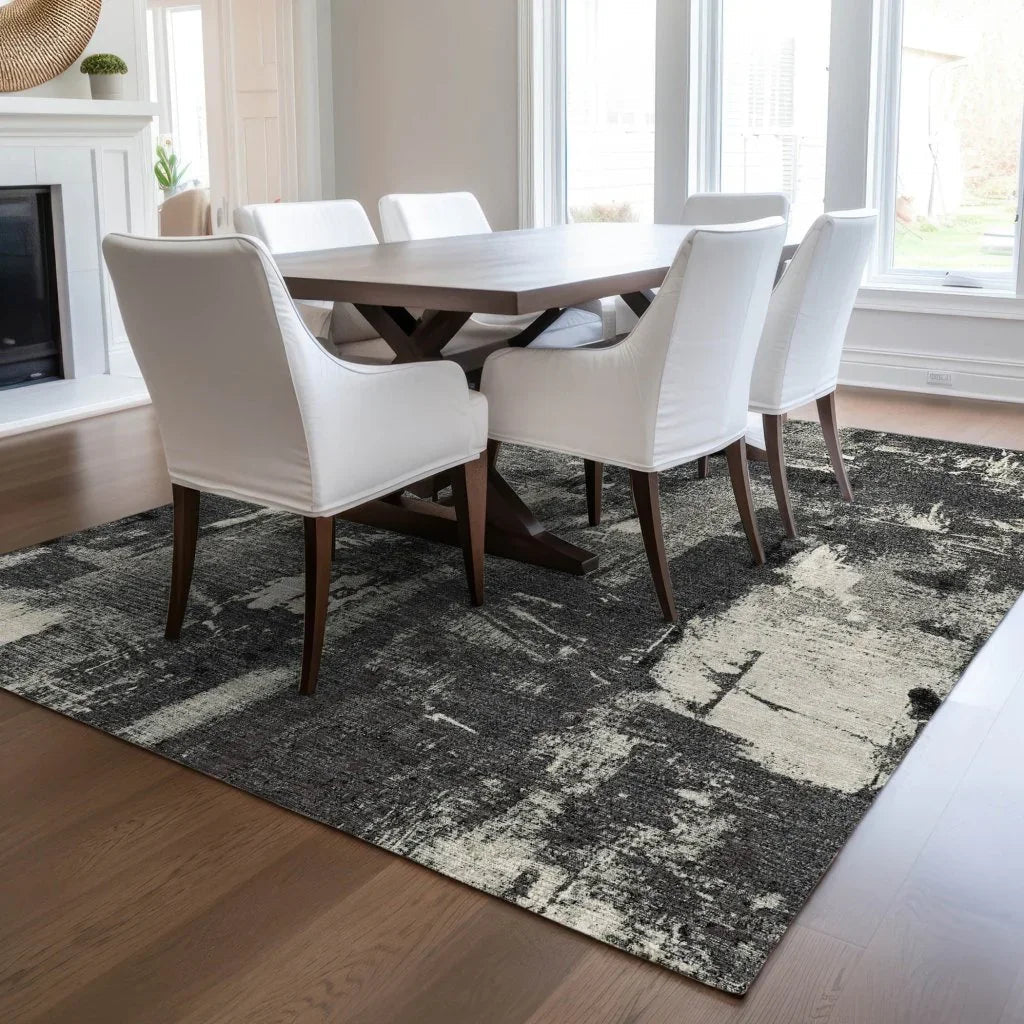 Aria Black Washable Indoor-Outdoor Rug -- black