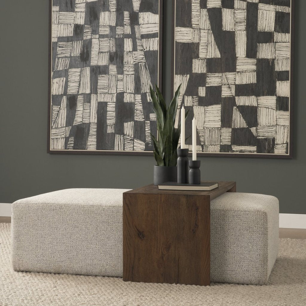Trayden Gray Fabric Slider-Top Ottoman Coffee Table -- Dark Brown