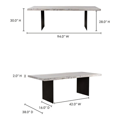 94" White Rectangular Dining Table Live Edge Seats 8 or 10 Dining Tables LOOMLAN By Moe's Home