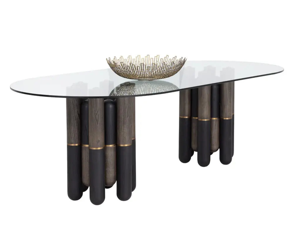 SUNPAN 94.5" Yanna Glass Top Oval Dining Table