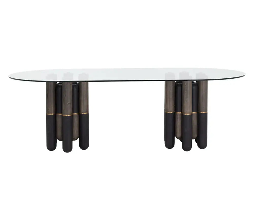 SUNPAN 94.5" Yanna Glass Top Oval Dining Table