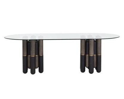 SUNPAN 94.5" Yanna Glass Top Oval Dining Table