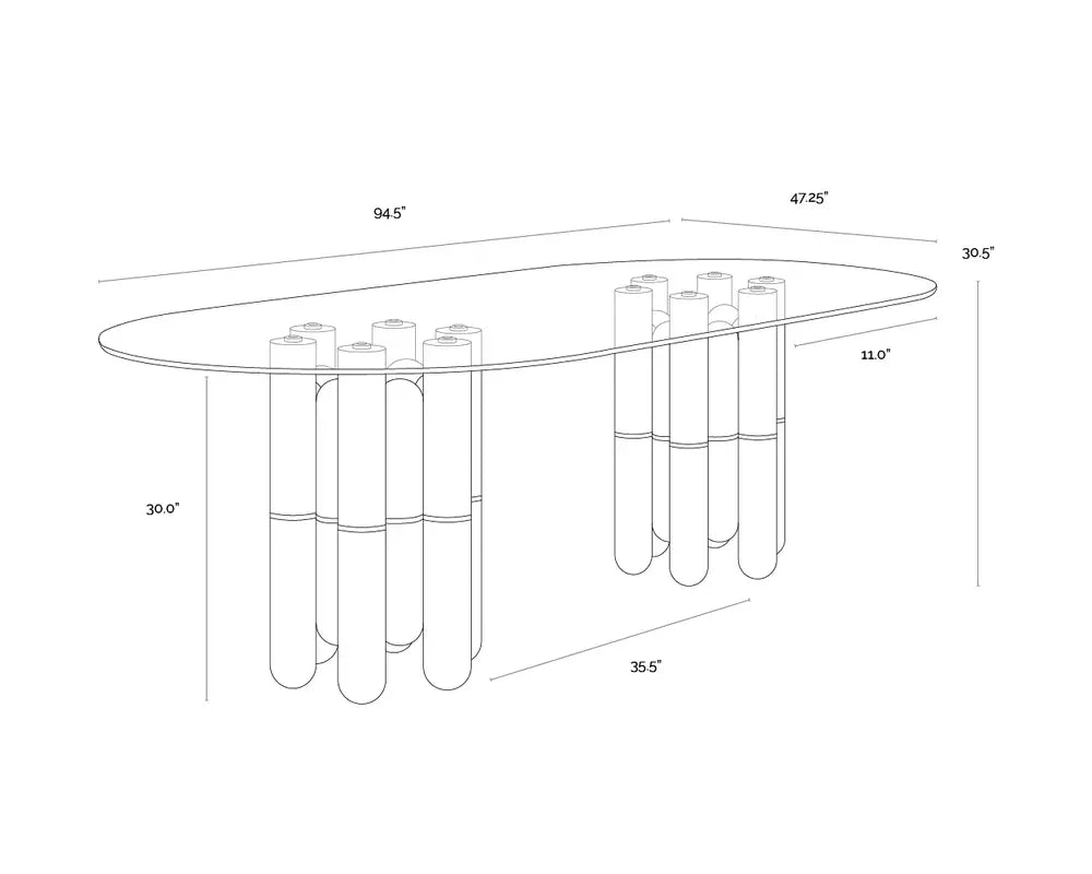 SUNPAN 94.5" Yanna Glass Top Oval Dining Table