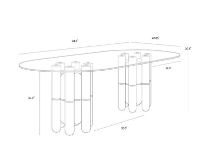 SUNPAN 94.5" Yanna Glass Top Oval Dining Table