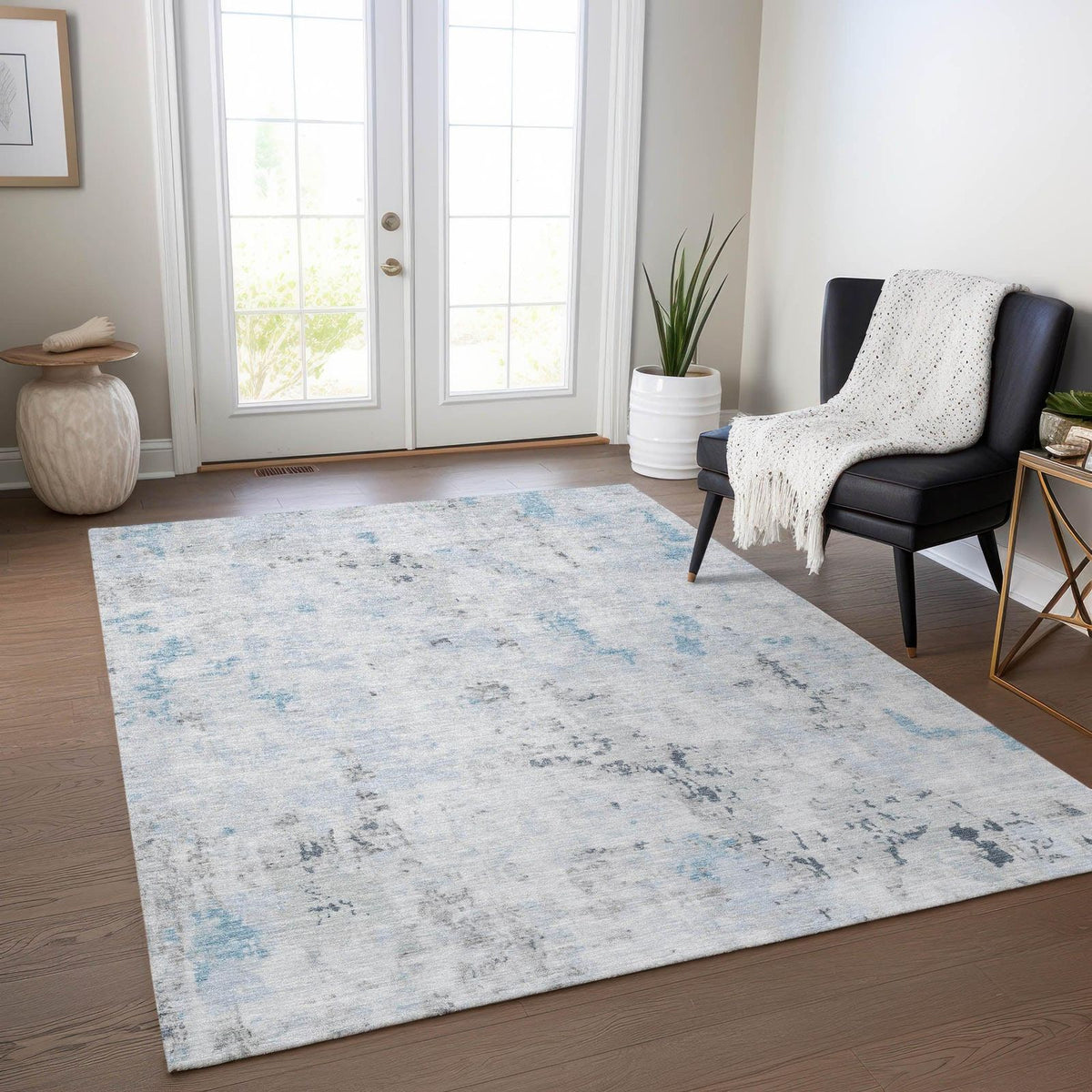 Jaelaris Blue Washable Indoor-Outdoor Rug -- blue