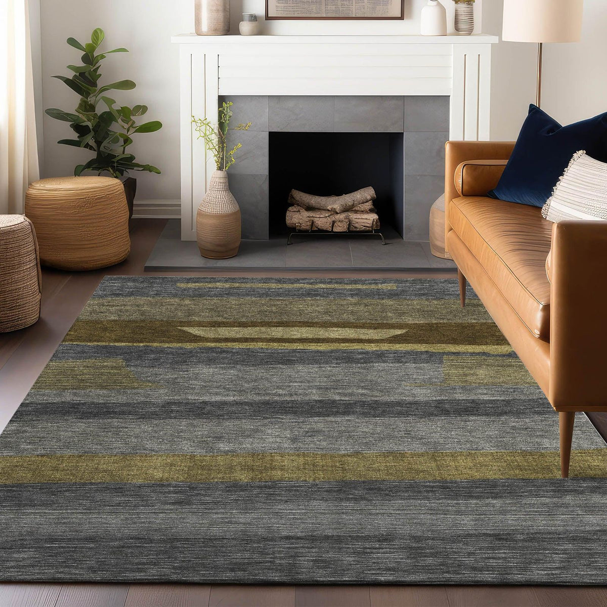 Haelora Gray Washable Indoor-Outdoor Rug -- gray