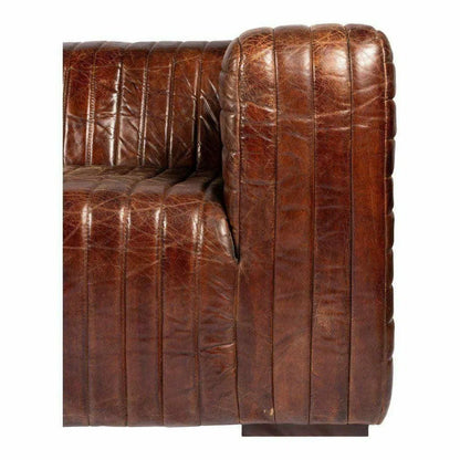 94.5 Inch Sofa Cappuccino Brown Leather Brown Industrial Sofas & Loveseats LOOMLAN By Moe's Home