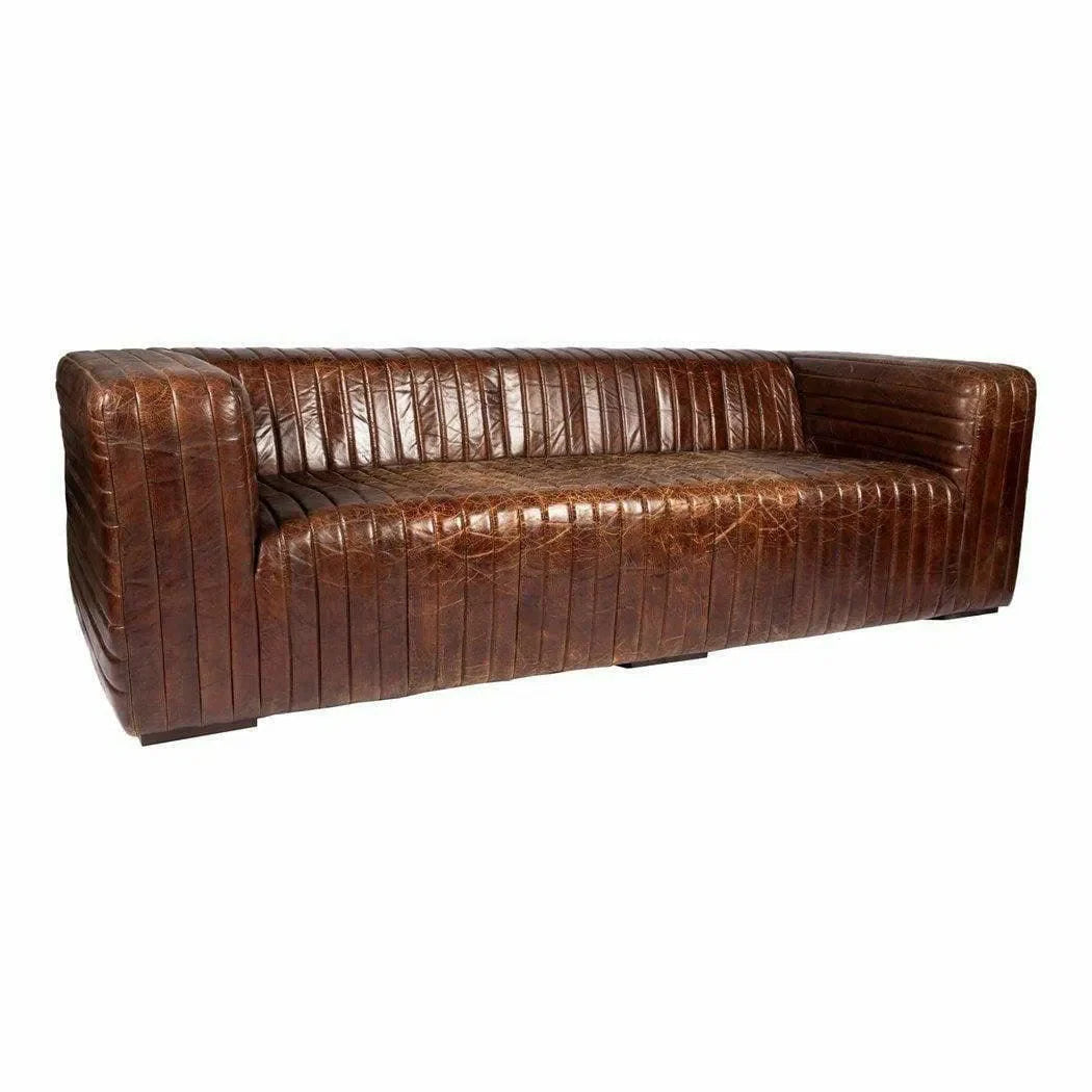 94.5 Inch Sofa Cappuccino Brown Leather Brown Industrial Sofas & Loveseats LOOMLAN By Moe's Home