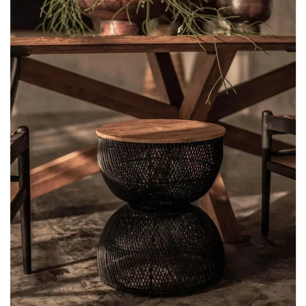 Black Round Side Table Wood Top Wood Base -- view 2