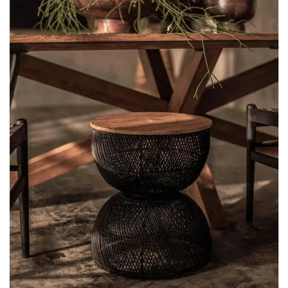 Black Round Side Table Wood Top Wood Base -- view 2