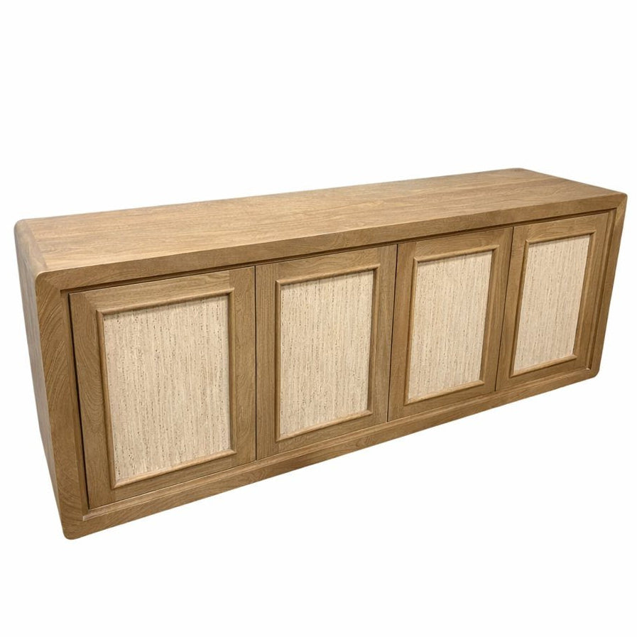 Valterra 72"W Light Brown Solid Wood & Travertine 4-Door Sid