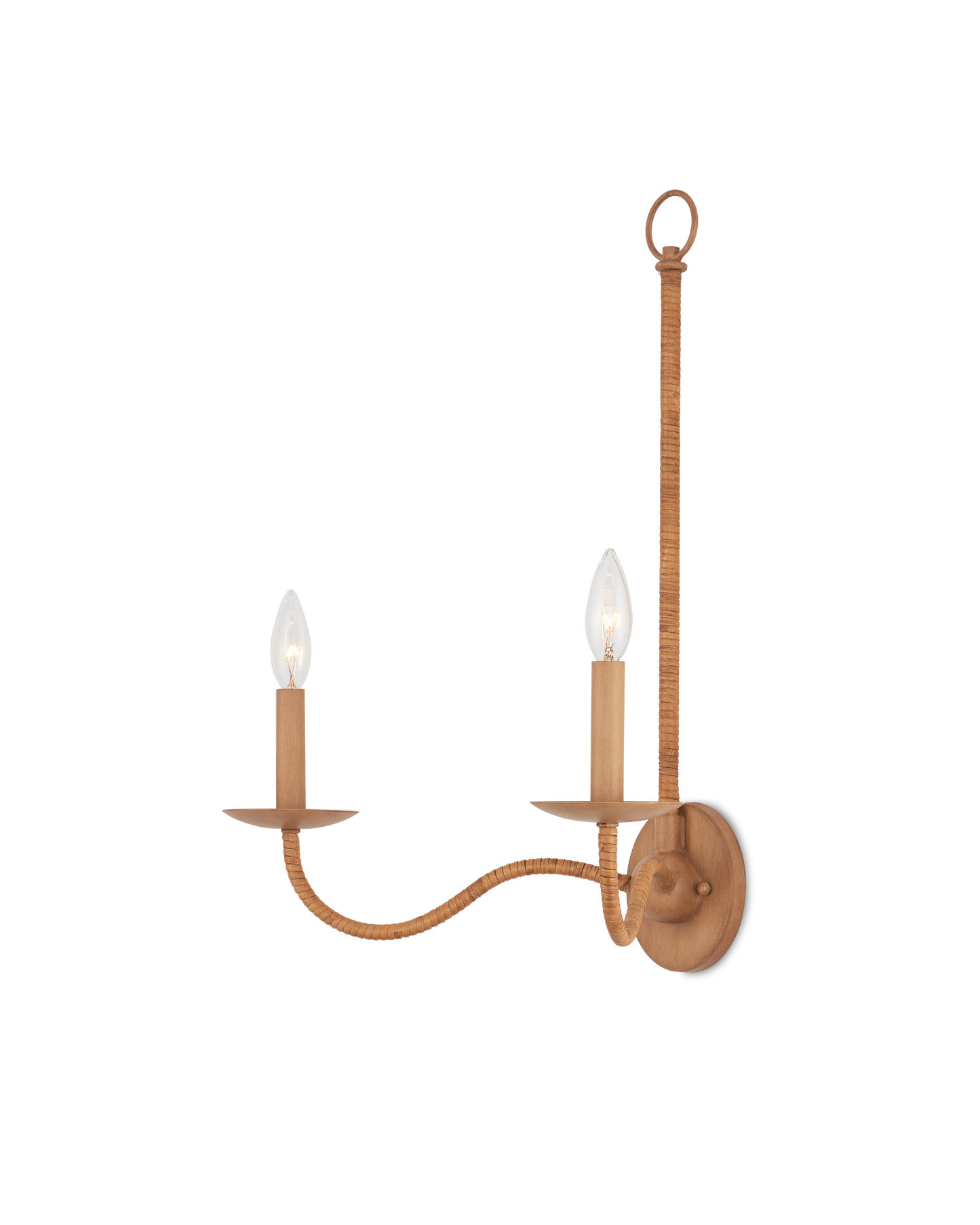 Saxon Double-Light Iron and Rattan Brown Wall Sconce