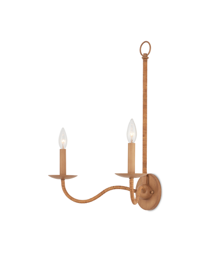 Saxon Double-Light Iron and Rattan Brown Wall Sconce