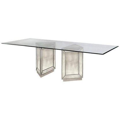 96" Glass Top Mirrored Double Pedestal Dining Table Dining Tables Sideboards and Thangs By Bassett Mirror