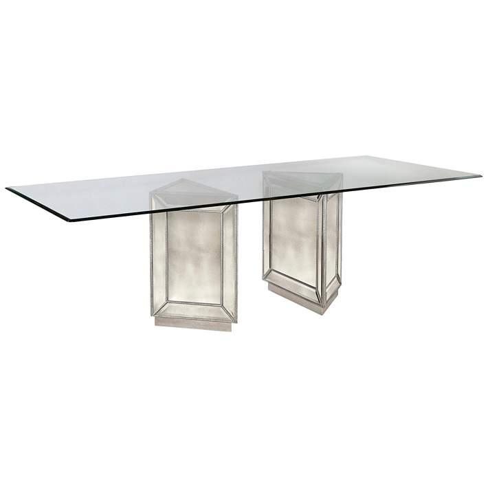 96" Glass Top Mirrored Double Pedestal Dining Table Dining Tables Sideboards and Thangs By Bassett Mirror