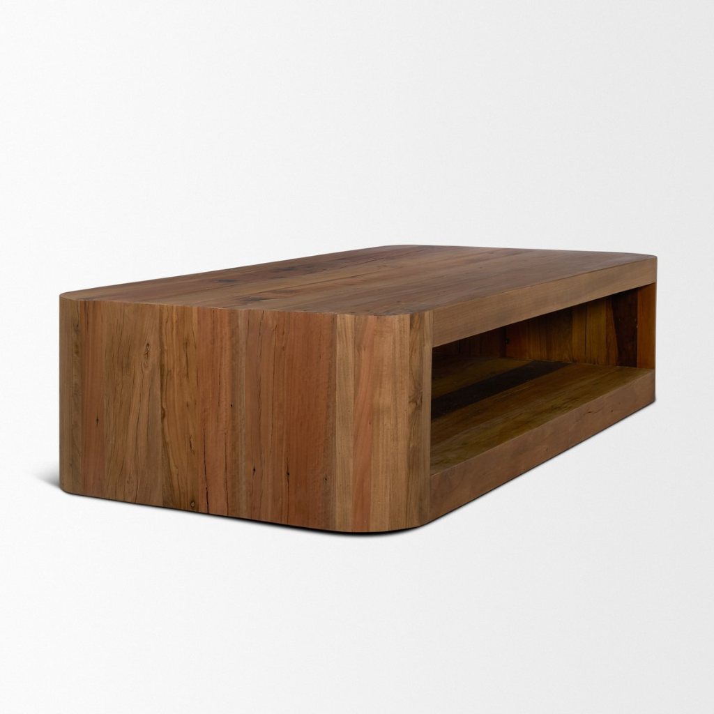 Dunmore 74" Rectangular Solid Wood Open Shelf Coffee Table -- Brown