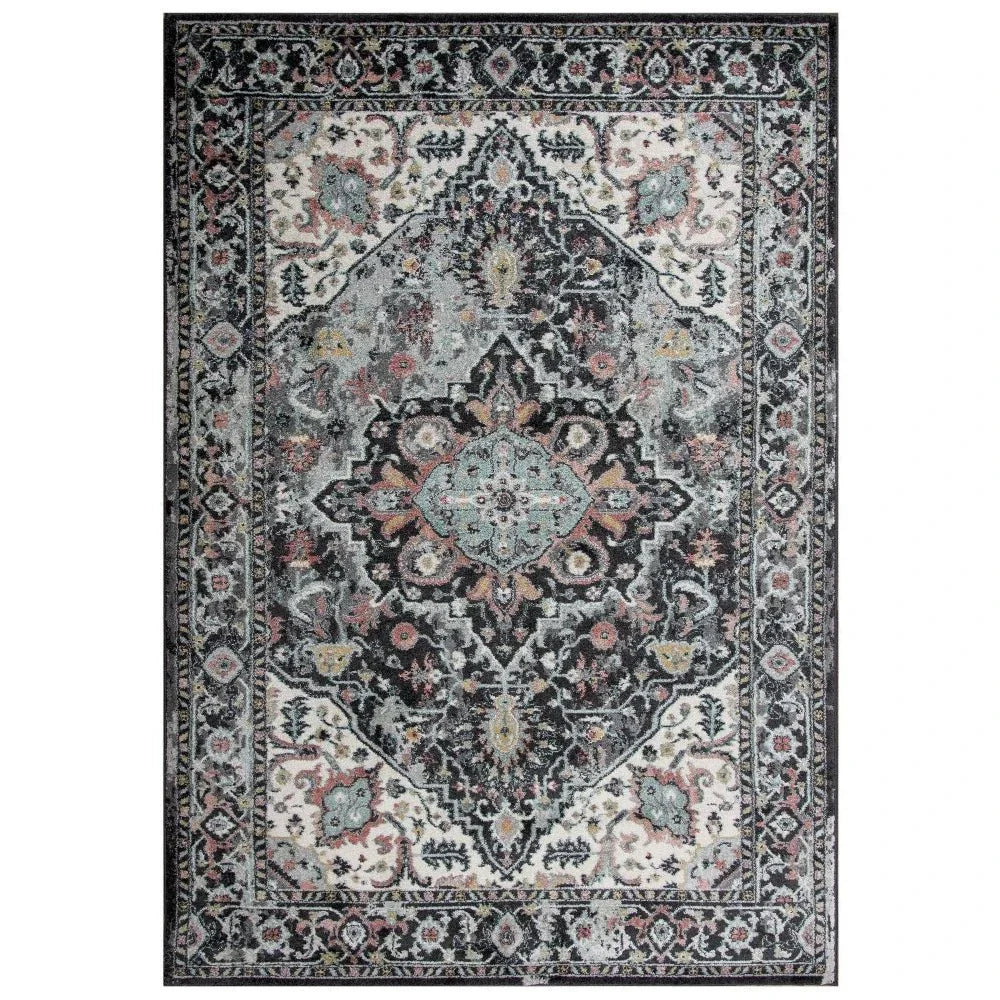Cibo Medallion Gray Kitchen Hallway Runner Rug