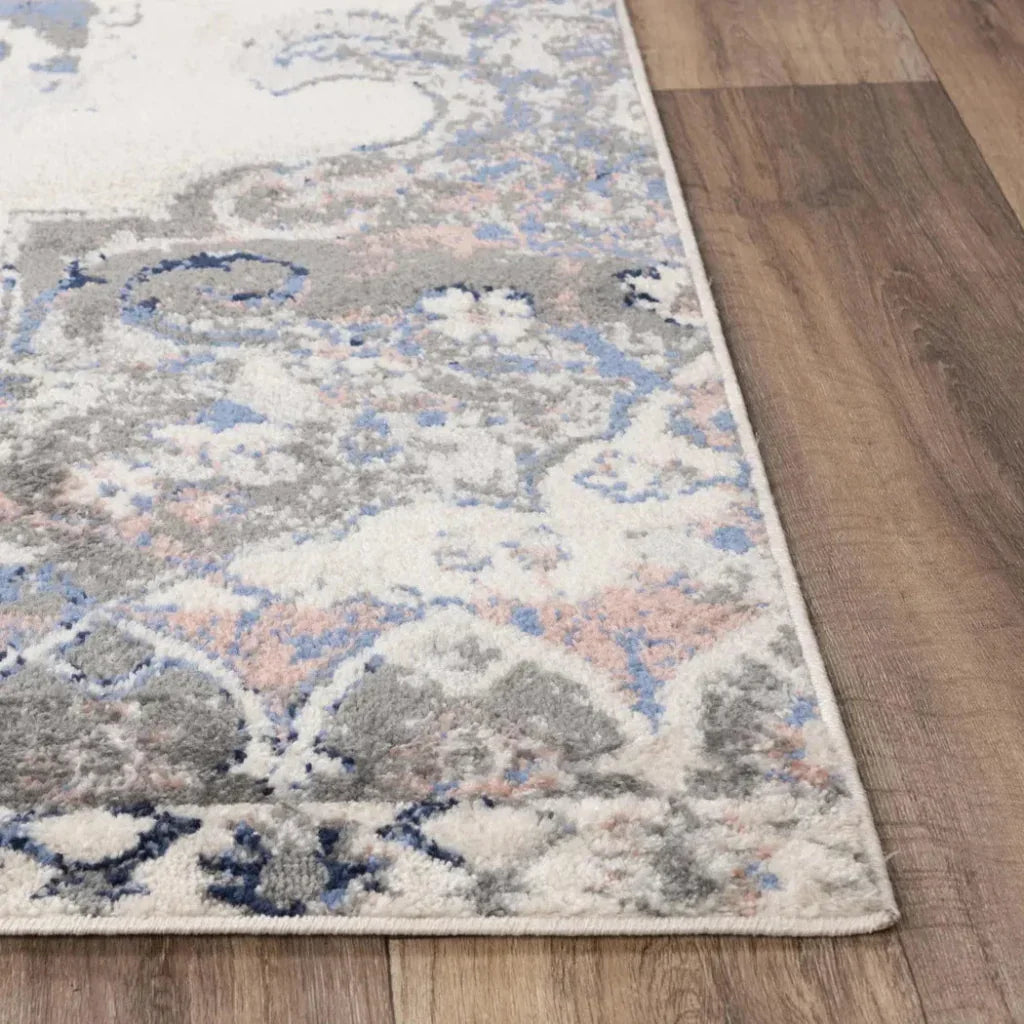 Damp Medallion Blue Kitchen Hallway Runner Rug -- blue