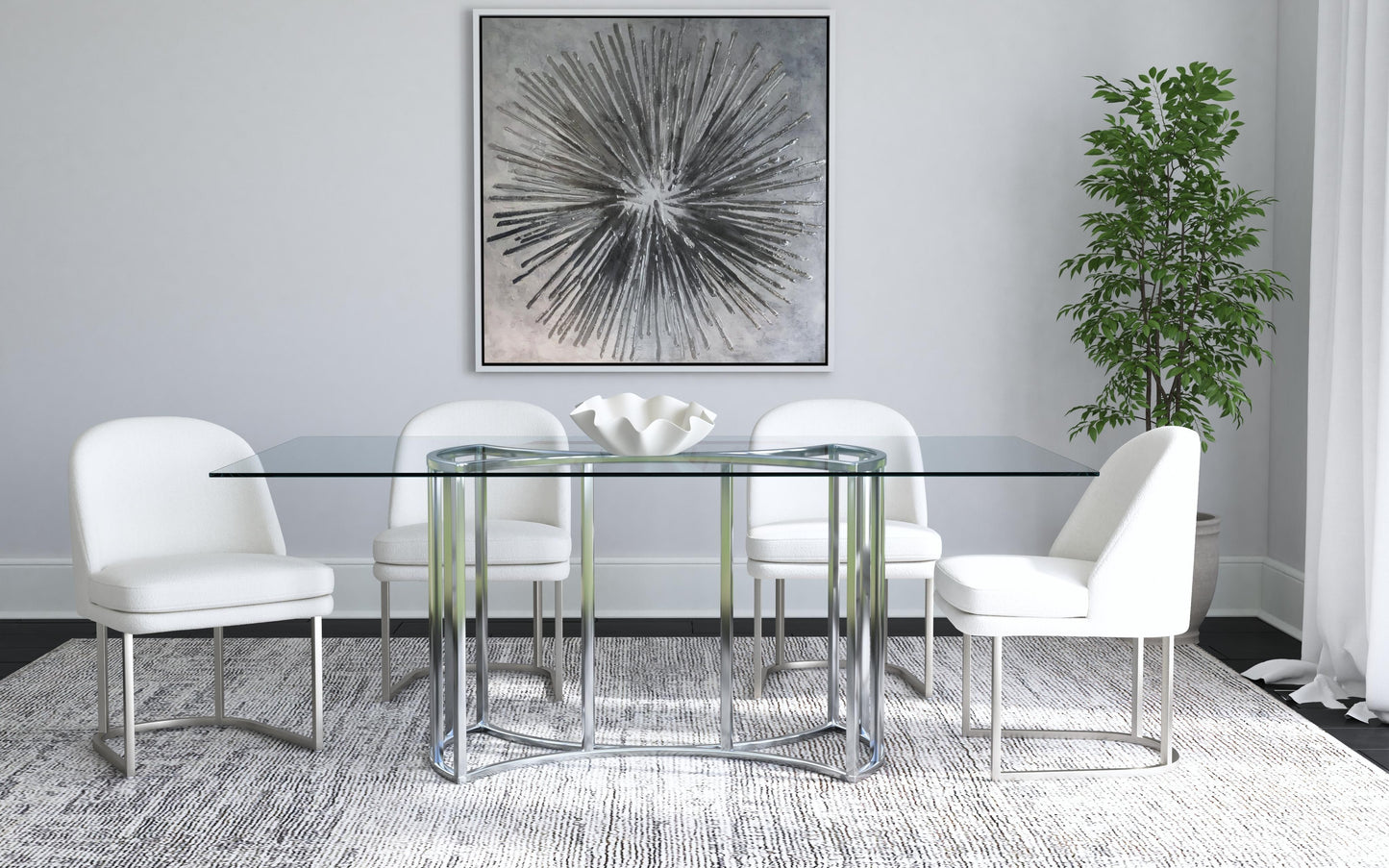 Sophia Chrome and Glass Silver Rectangular Dining Table