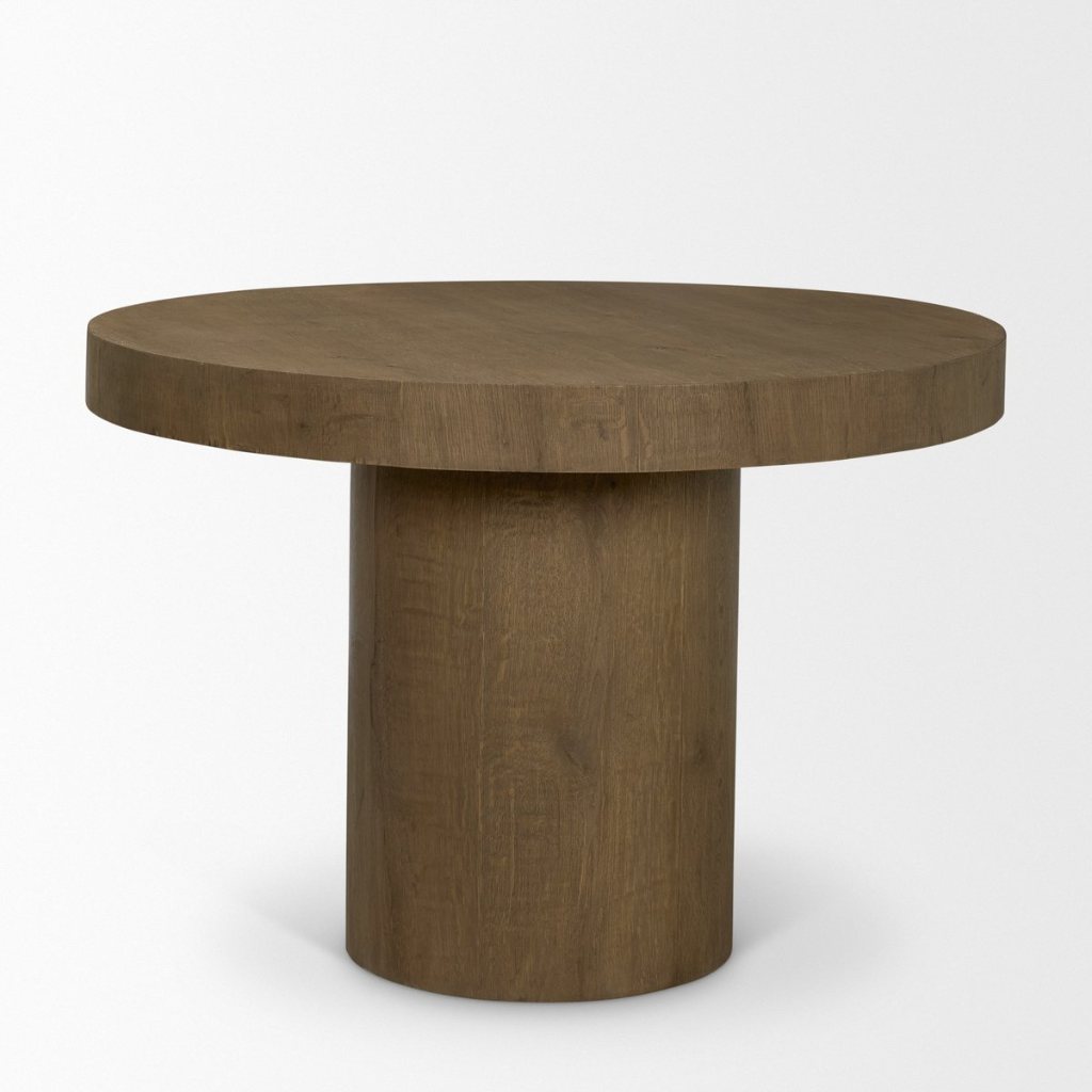 Lyonne 42" Round Medium Brown Oak Wood Pedestal Dining Table -- Medium Brown