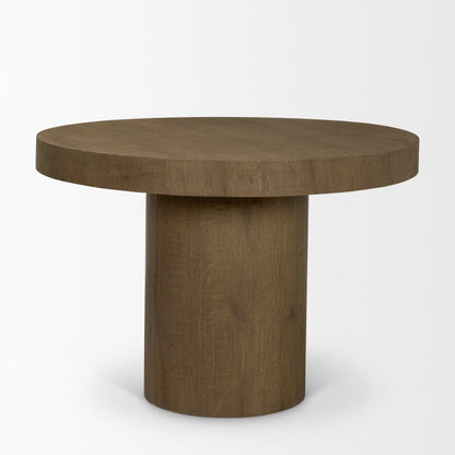 Lyonne 42" Round Medium Brown Oak Wood Pedestal Dining Table -- Medium Brown
