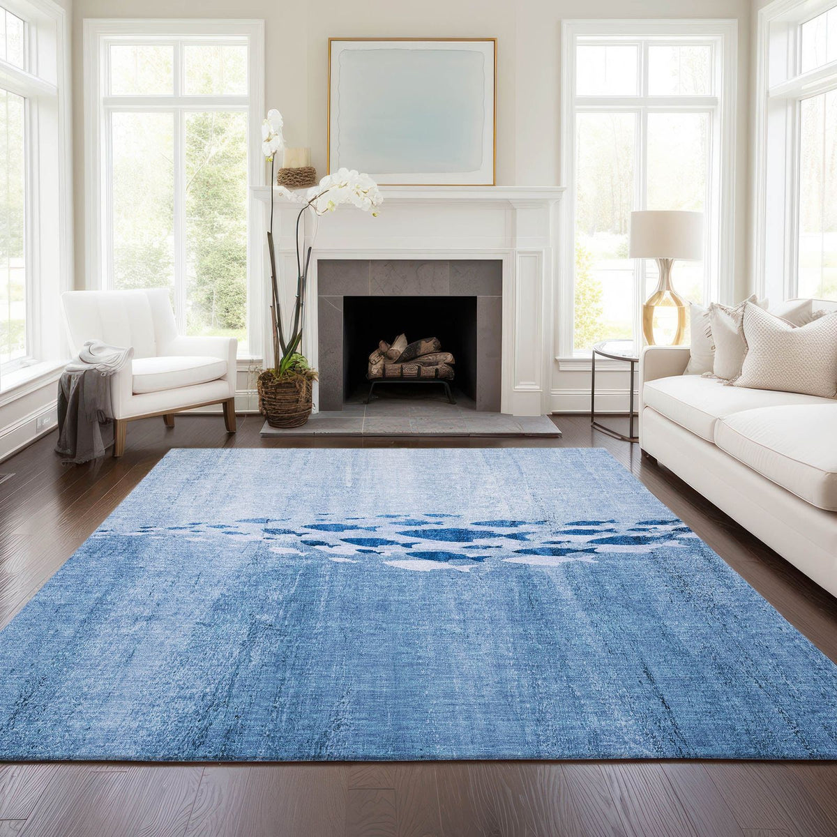 Nautical Blue Washable Indoor-Outdoor Rug