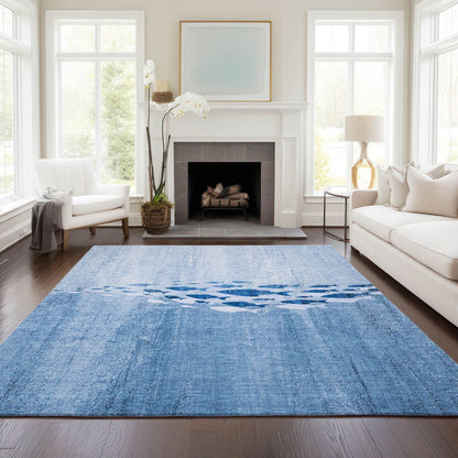 Nautical Blue Washable Indoor-Outdoor Rug
