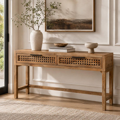 Pentak Wood Brown Rectangular Console Table - Heirloom Quality Wood - view 2