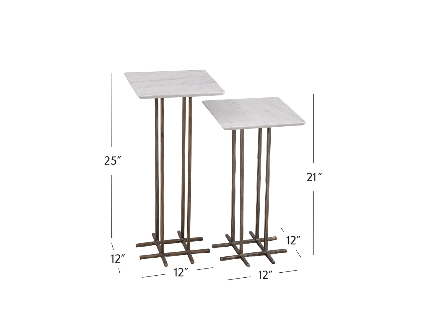 Xavier Iron and Marble White Square Accent Table (2 Piece Set)