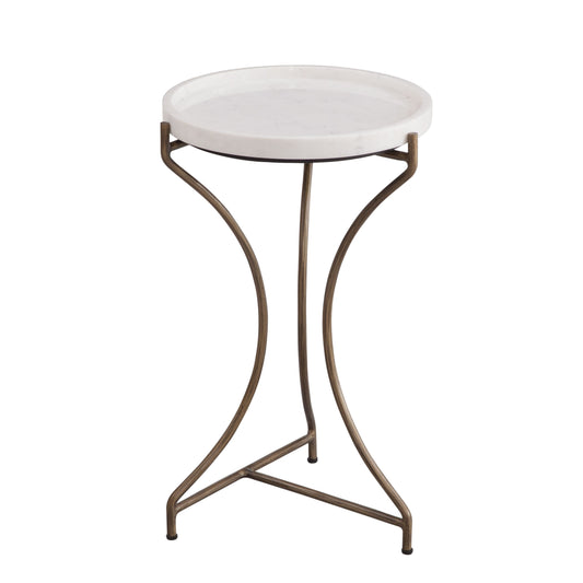 McGowan Iron and Marble White Round Accent Table