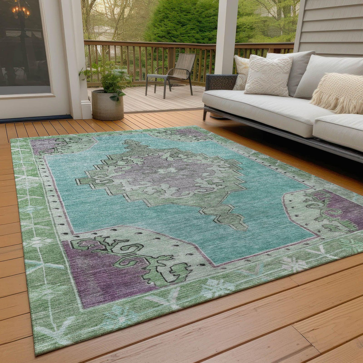 Haelion Teal Washable Indoor-Outdoor Rug -- teal