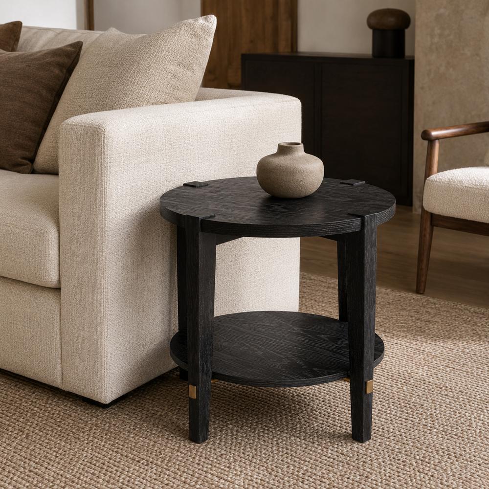 Whitfield Wood Black Round End Table - Heirloom Quality Wood - view 2
