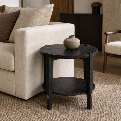 Whitfield Wood Black Round End Table - Heirloom Quality Wood - view 2