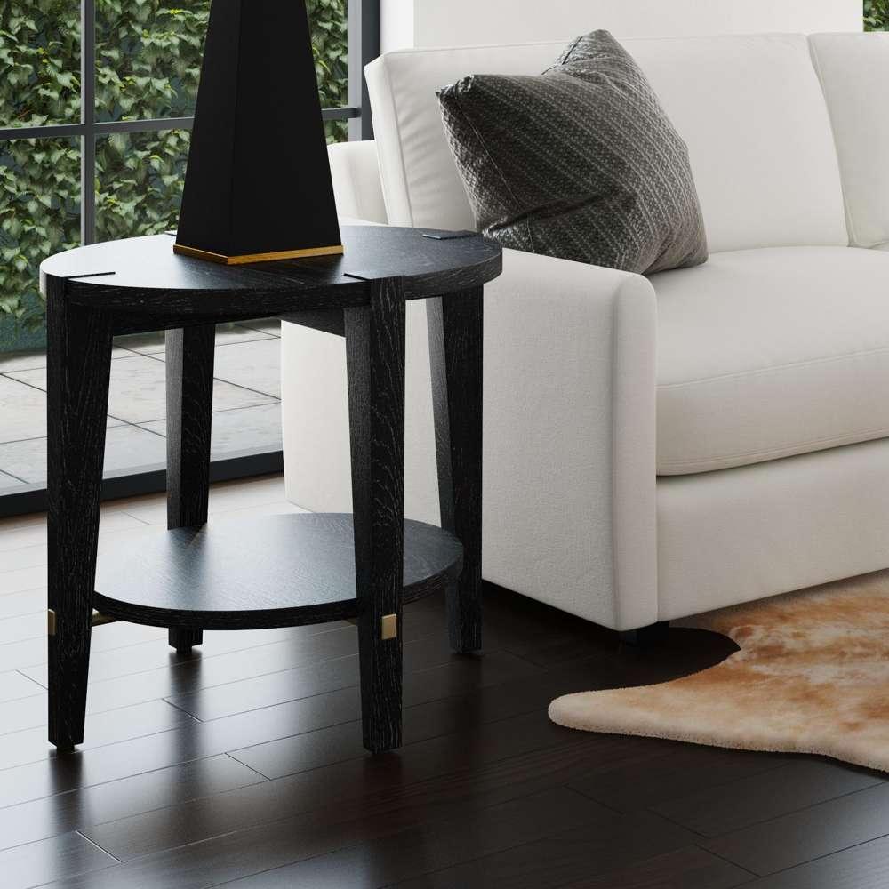 Whitfield Wood Black Round End Table - Heirloom Quality Wood - view 3
