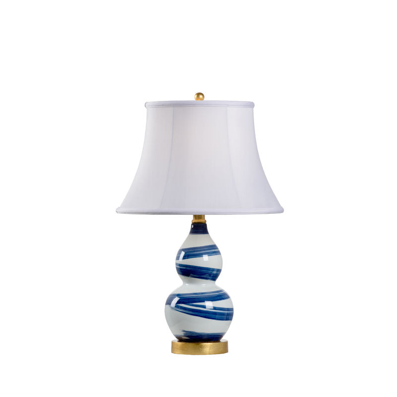 Blue And White Swirl Gold-Tone Finial Table Lamp
