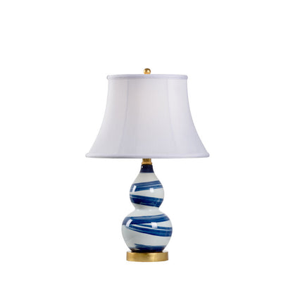 Blue And White Swirl Gold-Tone Finial Table Lamp