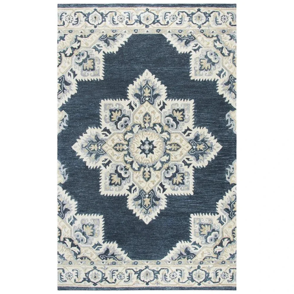 Avit Central Medallion Dark Blue Large Area Rugs
