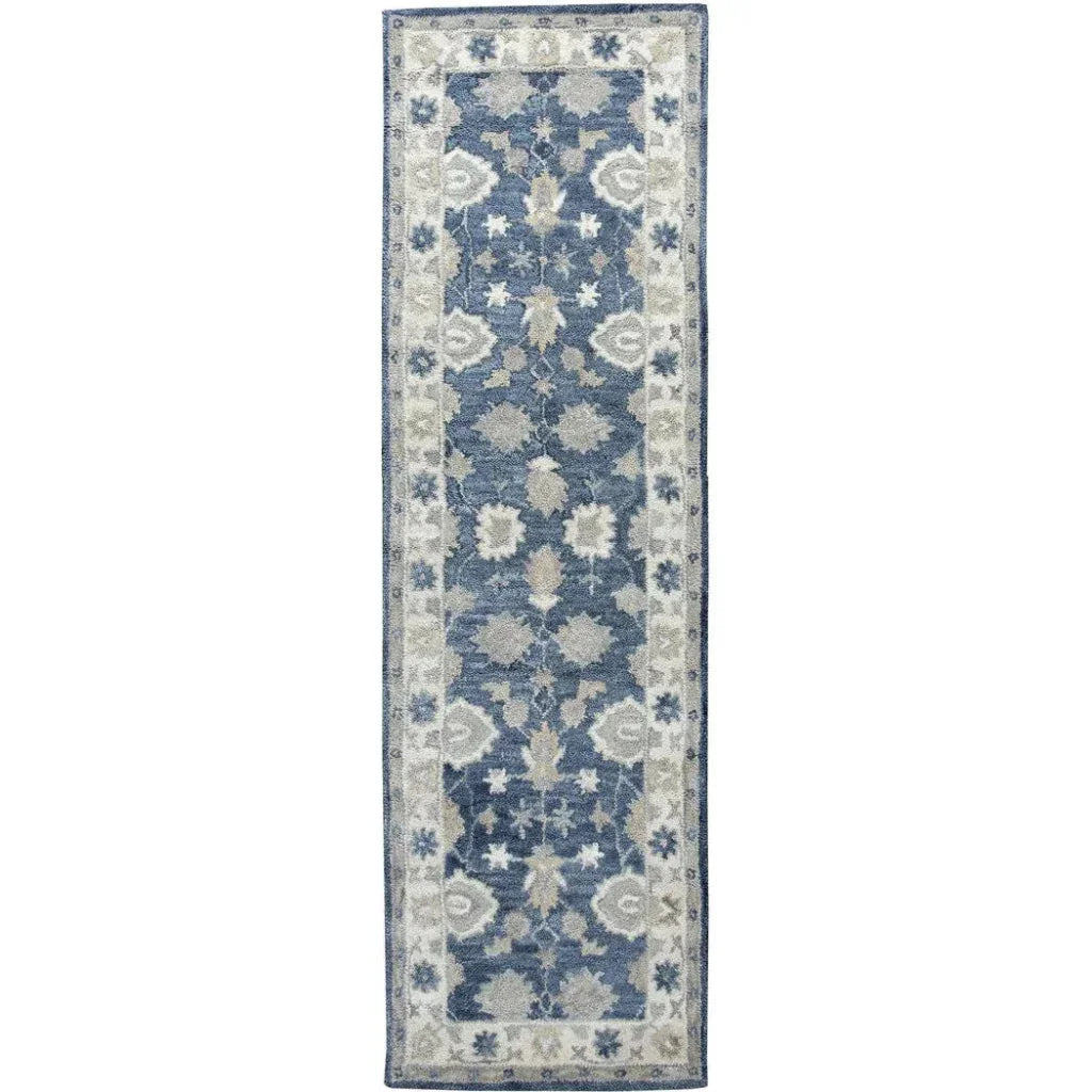 Cors Wool Blue Hallway Kitchen Runner Rug
