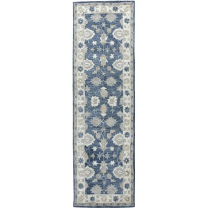 Cors Wool Blue Hallway Kitchen Runner Rug