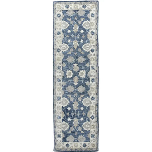 Cors Wool Blue Hallway Kitchen Runner Rug