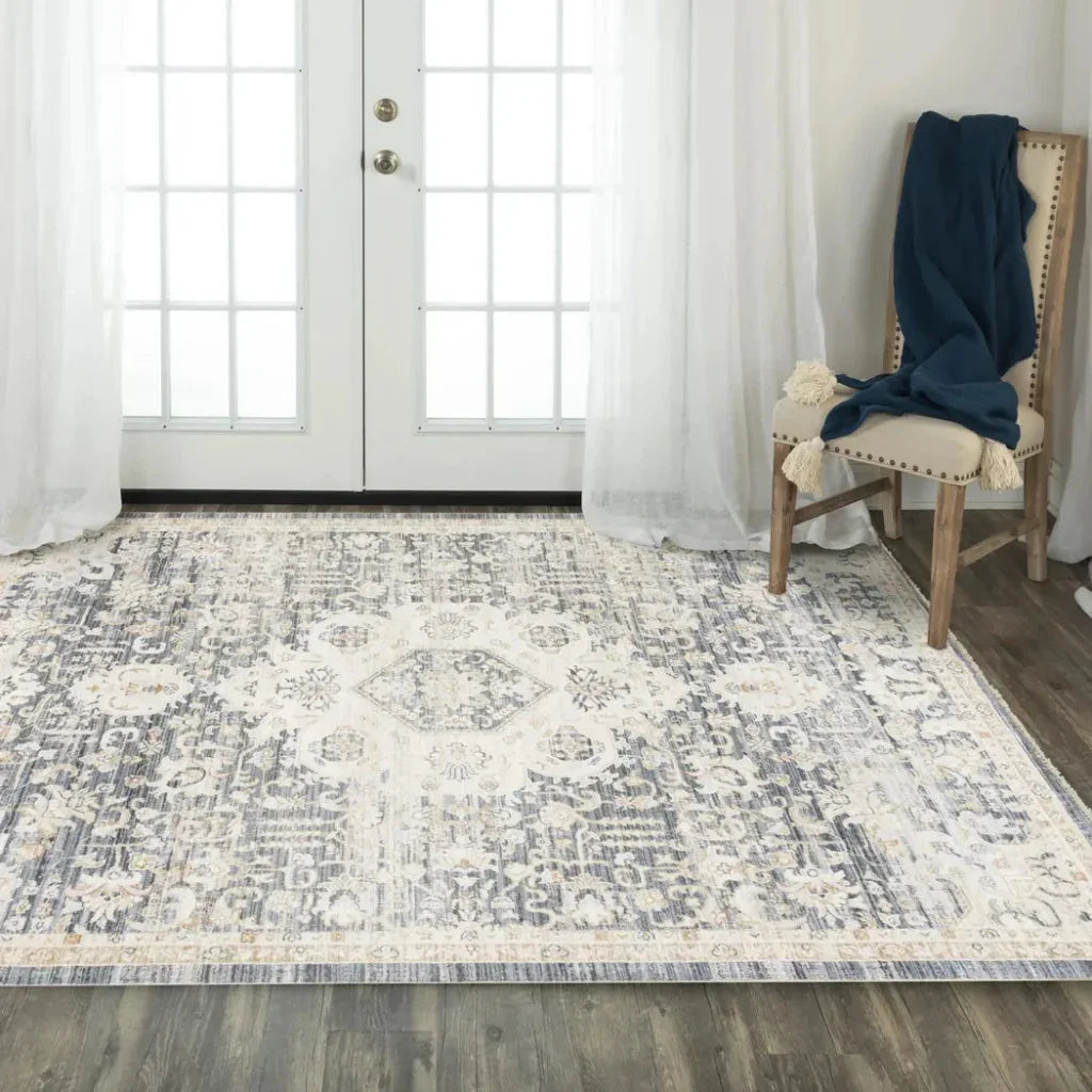 Curl Medallion Blue Area Rugs For Living Room -- blue