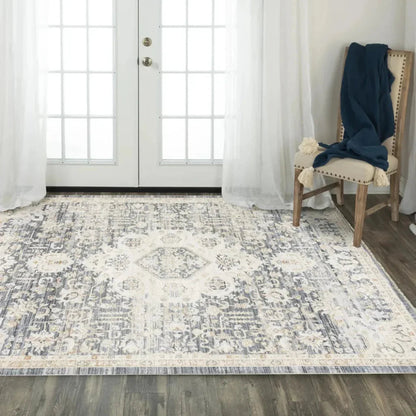 Curl Medallion Blue Area Rugs For Living Room -- blue
