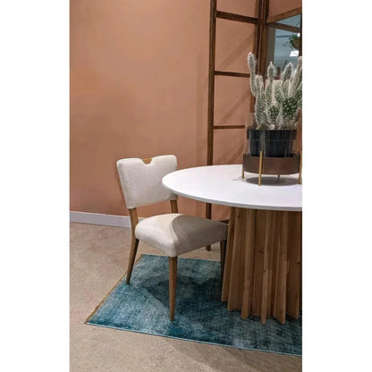 Round Beige & White Dining Table Concrete -- view 4