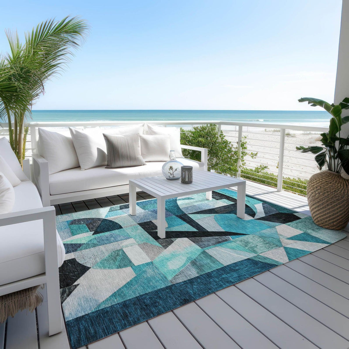 Jaelira Teal Washable Indoor-Outdoor Rug -- teal
