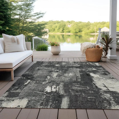 Aria Black Washable Indoor-Outdoor Rug -- black