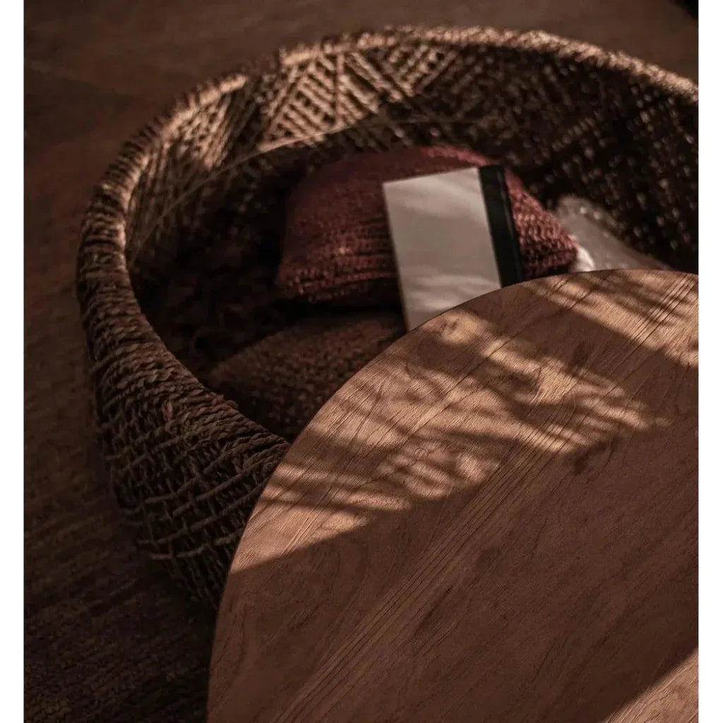 Brown Round Coffee Table Storage Wood Base -- view 3