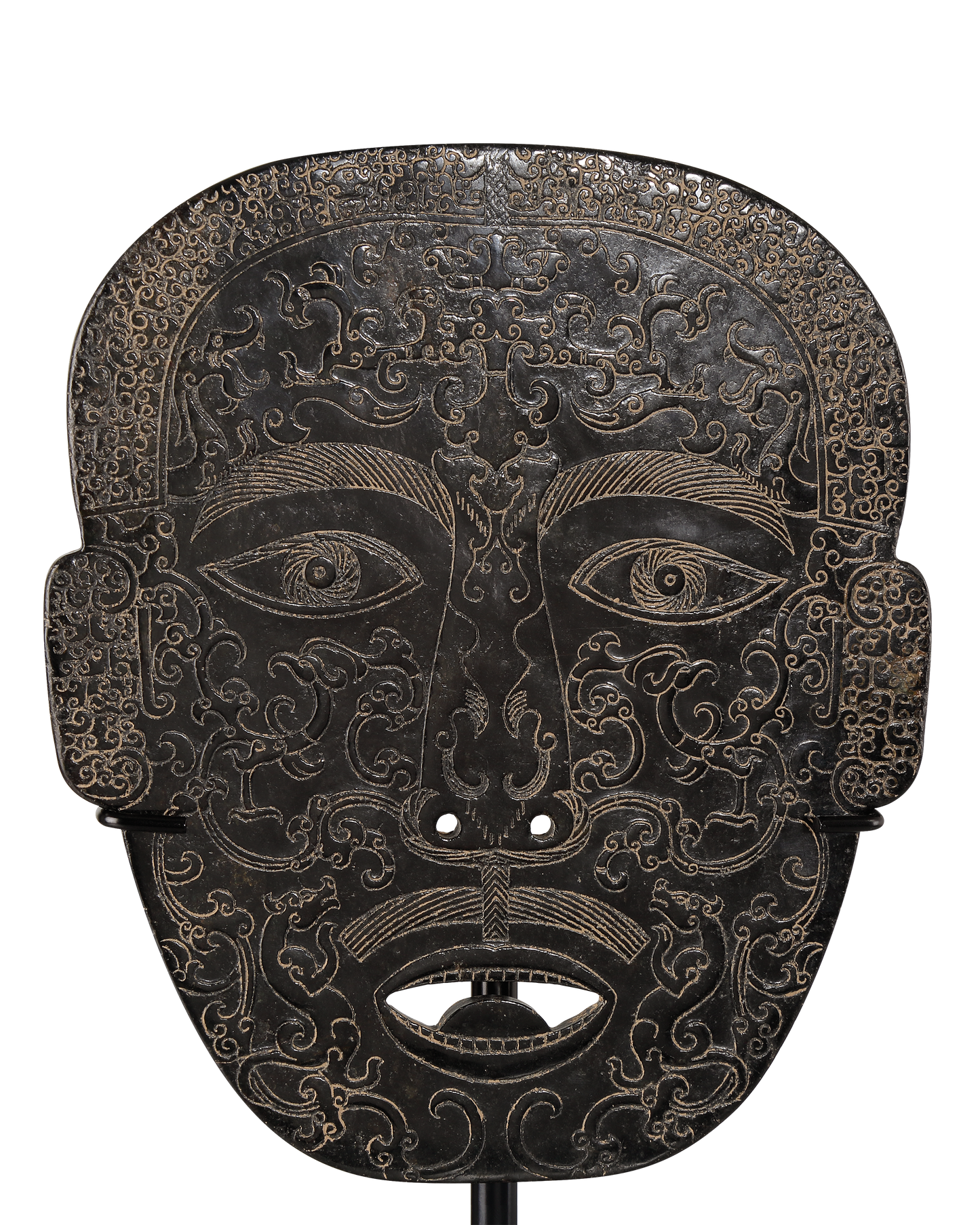 Han Dynasty Jade Stoneware and Metal Brown Medicine Mask Sculpture