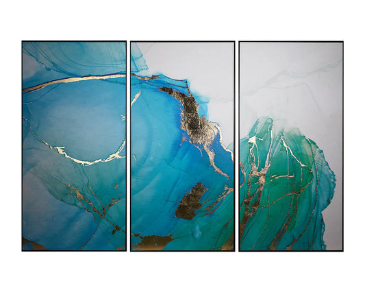 Blue Lagoon Set Of 3 Luxe Art With Gold Leaf Accents