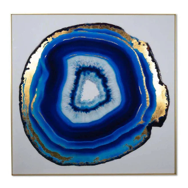 Blue Agate Wall Art - 48" x 48" with Gold Frame